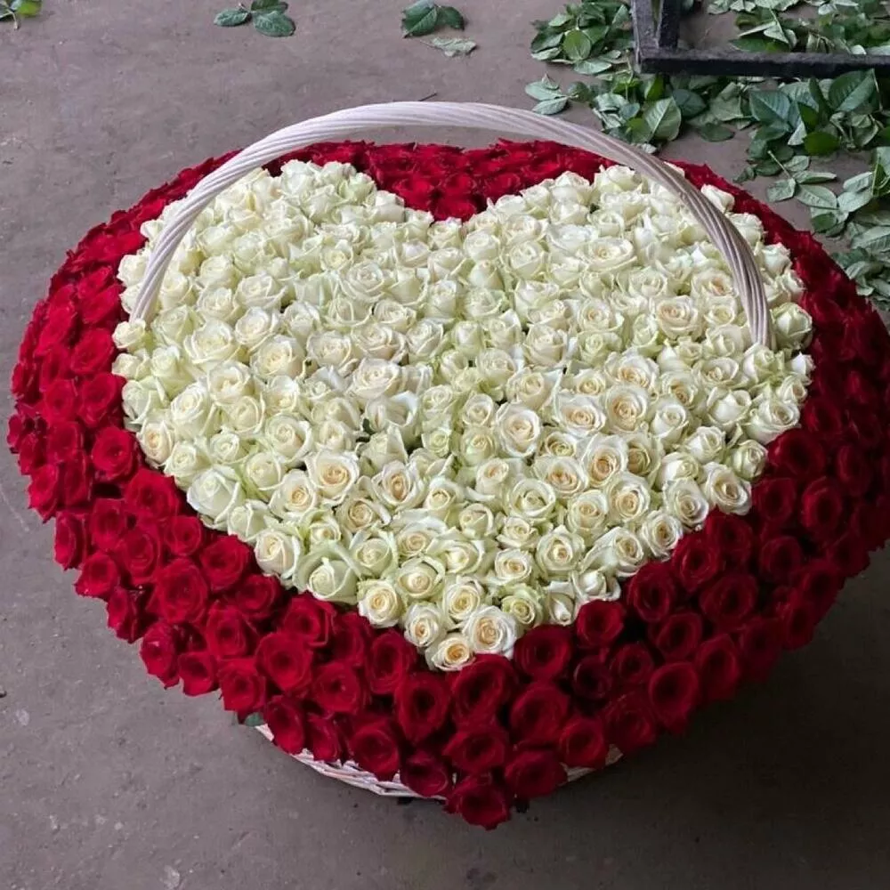 Шикарная композиция "Big heart" 501 роза в корзине